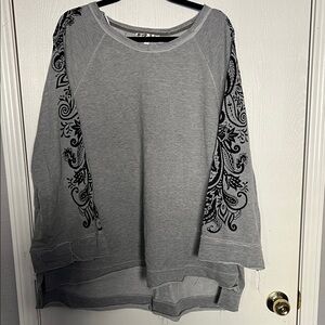 Seven7 Gray Sweatshirt with Black Embroidery